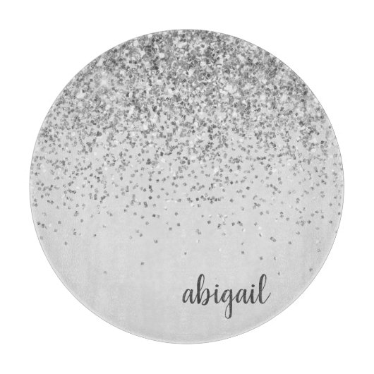 Personalisierter silberner Glitter moderner Monogr Schneidebrett (Vorderseite)