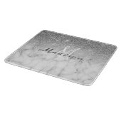 Personalisierter silberner Glitter-Monogramm-Marmo Schneidebrett (Ecke)