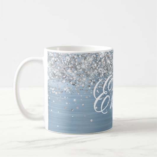 Personalisierter Silberner Glitzer Lichtblau Fohle Kaffeetasse (Links)