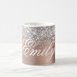 Personalisierter Silberner Glitzer Rose Gold Fossi Kaffeetasse
