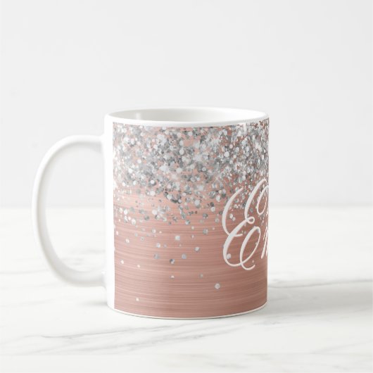 Personalisierter Silberner Glitzer Rose Gold Fossi Kaffeetasse (Links)