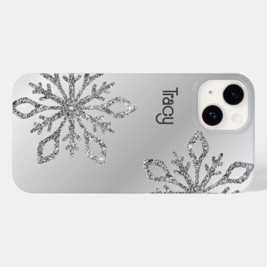 Personalisierter Silberner Glitzer Schneeflocken a Case-Mate iPhone Hülle (Rückseite (Horizontal))