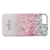 personalisierter Silberrosa Glitzer Case-Mate iPhone Hülle (Rückseite (Horizontal))