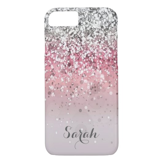 personalisierter Silberrosa Glitzer Case-Mate iPhone Hülle (Rückseite)
