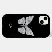 Personalisierter Silberschmetterling auf Schwarz Case-Mate iPhone Hülle (Rückseite (Horizontal))