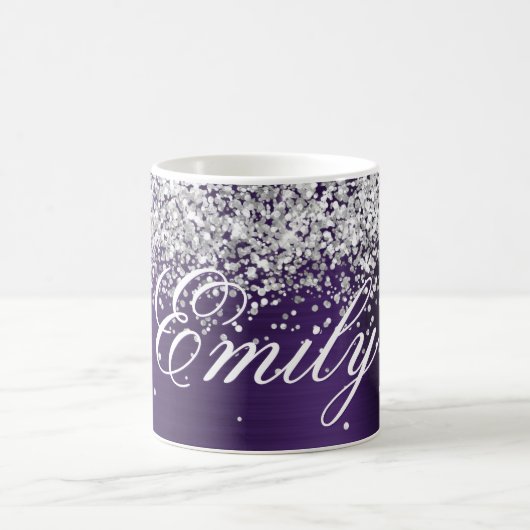 Personalisierter Silberstreifen Glitzer Dunkle Vio Kaffeetasse (Mittel)