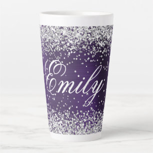 Personalisierter Silberstreifen Glitzer Dunkle Vio Milchtasse