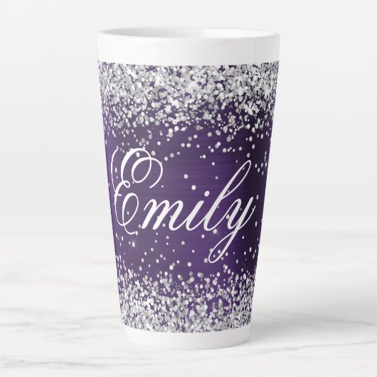 Personalisierter Silberstreifen Glitzer Dunkle Vio Milchtasse (Vorderseite)