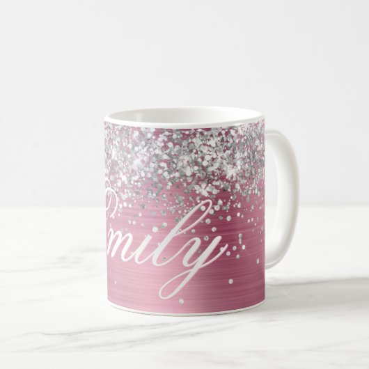 Personalisierter Silberstreifen Glitzer hellrosa F Kaffeetasse (VorderseiteRechts)