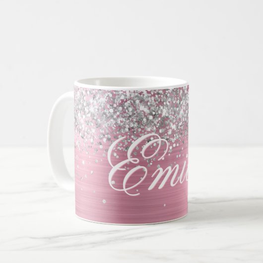 Personalisierter Silberstreifen Glitzer hellrosa F Kaffeetasse (Vorderseite Links)