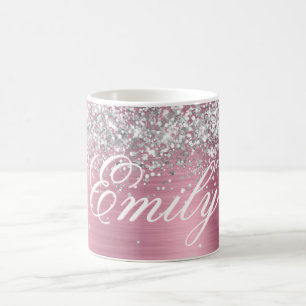 Personalisierter Silberstreifen Glitzer hellrosa F Kaffeetasse