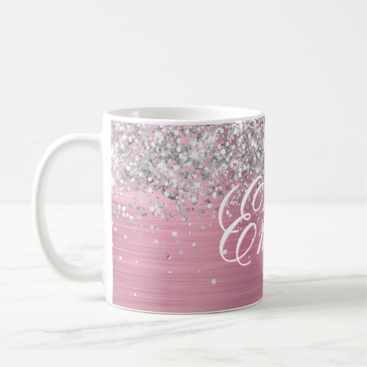 Personalisierter Silberstreifen Glitzer hellrosa F Kaffeetasse (Links)