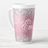 Personalisierter Silberstreifen Glitzer hellrosa F Milchtasse (Linke Ecke)