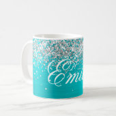 Personalisierter Silberstreifen Glitzer Türkis Bla Kaffeetasse (Vorderseite Links)