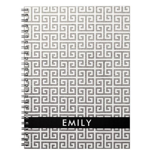 Personalisierter Silberstreifen und weißer griechi Notizblock (Vorderseite)