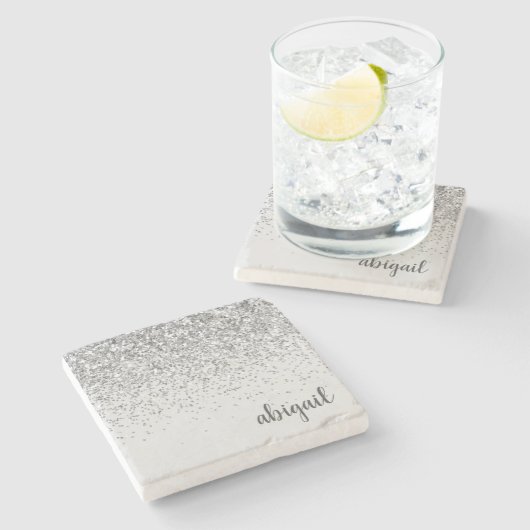 Personalisierter Silver Girl Glitzer Sparkone Mode Steinuntersetzer (Seitenansicht)