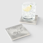 Personalisierter Silver Glitzer Monogram benutzerd Steinuntersetzer (Seitenansicht)
