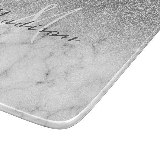 Personalisierter Silver Glitzer Monogram-Marmor Schneidebrett (Ecke)