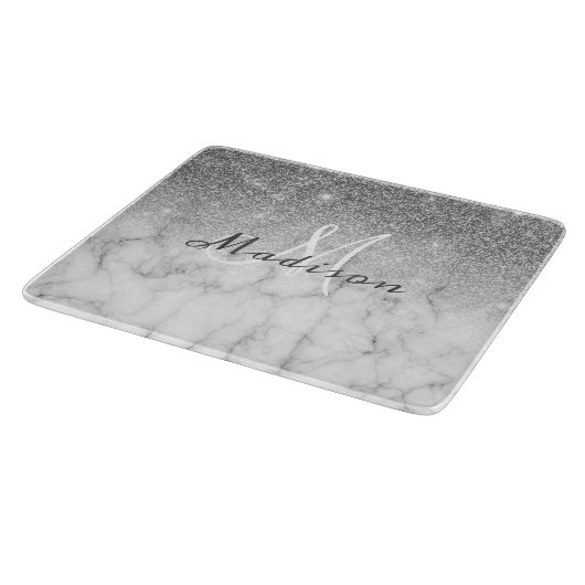 Personalisierter Silver Glitzer Monogram-Marmor Schneidebrett (Ecke)