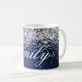 Personalisierter Silver Glitzer Navy Blue Foil Kaffeetasse (VorderseiteRechts)
