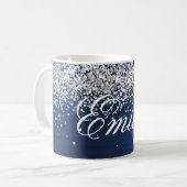 Personalisierter Silver Glitzer Navy Blue Foil Kaffeetasse (Vorderseite Links)