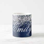 Personalisierter Silver Glitzer Navy Blue Foil Kaffeetasse (Mittel)