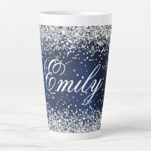 Personalisierter Silver Glitzer Navy Blue Foil Milchtasse