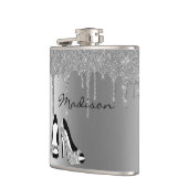 Personalisierter Silver Glitzer Tropfen Heels Schu Flachmann (Links)