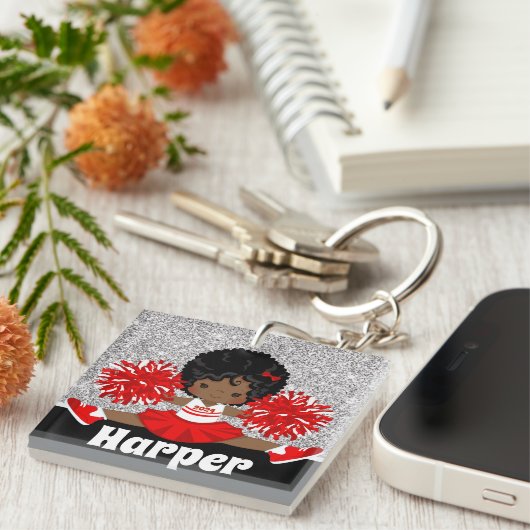 Personalisierter Silver & Red Cheerleader Schlüsse Schlüsselanhänger (Vorderseite rechts)