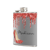 Personalisierter Silver Red Glitzer Tropfen Heels  Flachmann (Links)