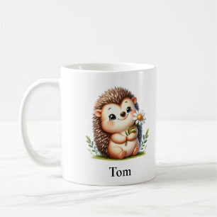 Personalisierter Sitting-Igel mit Blume Kaffeetasse