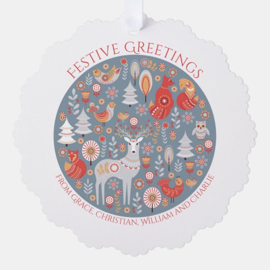 Personalisierter Skandinavier Nordischer Wald Ornament Karte (Vorderseite)