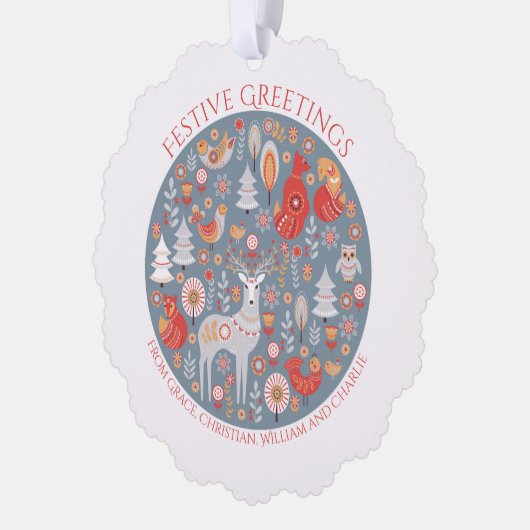 Personalisierter Skandinavier Nordischer Wald Ornament Karte (Links)