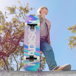 Personalisierter Skateboard Name Holographic Wave