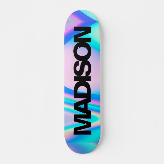 Personalisierter Skateboardname Black Holographic Skateboard (Vorne)