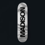 Personalisierter Skateboardname Schwarz Grau Cool Skateboard<br><div class="desc">Dieses farbenfrohe Skateboard auf Gray Wave zeichnet sich durch ein abstraktes Design mit schwarzem und coolem serifenlosen Schriftart aus. Fügen Sie Ihren Namen,  wählen Sie Schriftart,  ändern Sie Größe und Position,  fügen Sie Clipart,  Fotos und Formen. Einfach und schön,  perfekt als Geschenkidee für Jungen und Mädchen.</div>