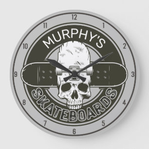 Personalisierter Skater NAME Skull Skateboarding S Große Wanduhr