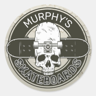 Personalisierter Skater NAME Skull Skateboarding S Runder Aufkleber