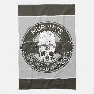 Personalisierter Skater NAME Totenkopf Skateboardi Geschirrtuch
