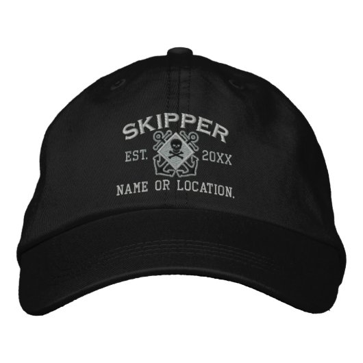 Personalisierter Skipper Nautic Crossbones Skull Bestickte Baseballkappe (Vorderseite)