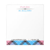 Personalisierter Skriptname E-Mail Tel. Kariert Ta Notizblock (Vorderseite)