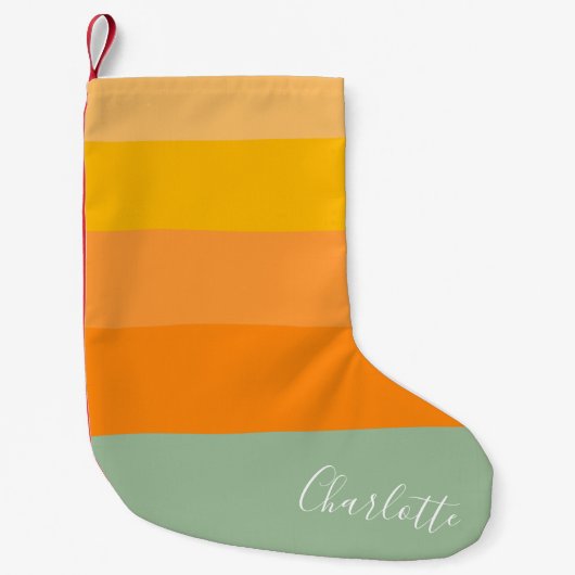 Personalisierter Skriptname Gelber Orange Strichen Kleiner Weihnachtsstrumpf (Vorderseite)