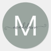Personalisierter Skriptname Monogram DustGreen Runder Aufkleber (Vorderseite)