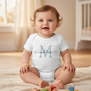 Personalisierter Skriptname Monogramm Babyblau Baby Strampler