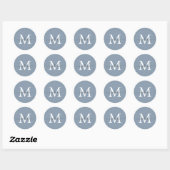 Personalisierter Skriptname-Monogramm Staubblau Runder Aufkleber (Blatt)