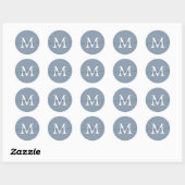 Personalisierter Skriptname-Monogramm Staubblau Runder Aufkleber (Blatt)