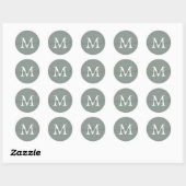 Personalisierter Skriptname Monogramm Staubgrün Runder Aufkleber (Blatt)
