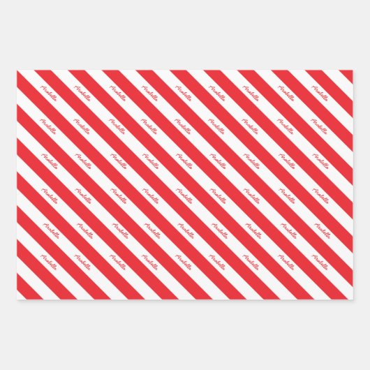 Personalisierter Skriptname Red White Candy Strip Geschenkpapier Set (Vorderseite 3)