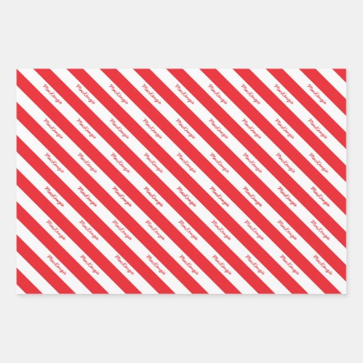 Personalisierter Skriptname Red White Candy Strip Geschenkpapier Set (Vorderseite)