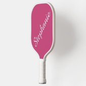 Personalisierter Skriptname Rosa und Weiß Pickleball Schläger (Links)
